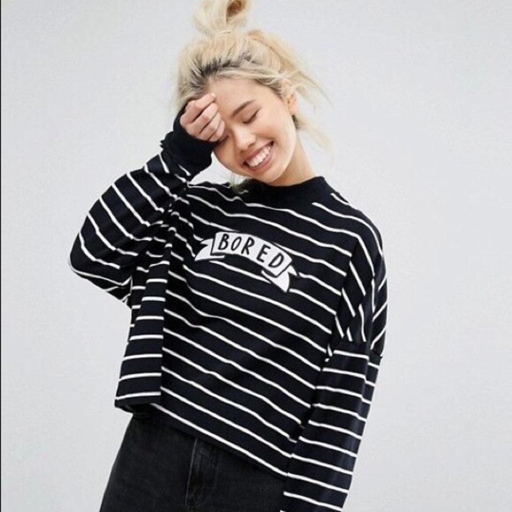 Lazy oaf striped bored cropped sweatshirt